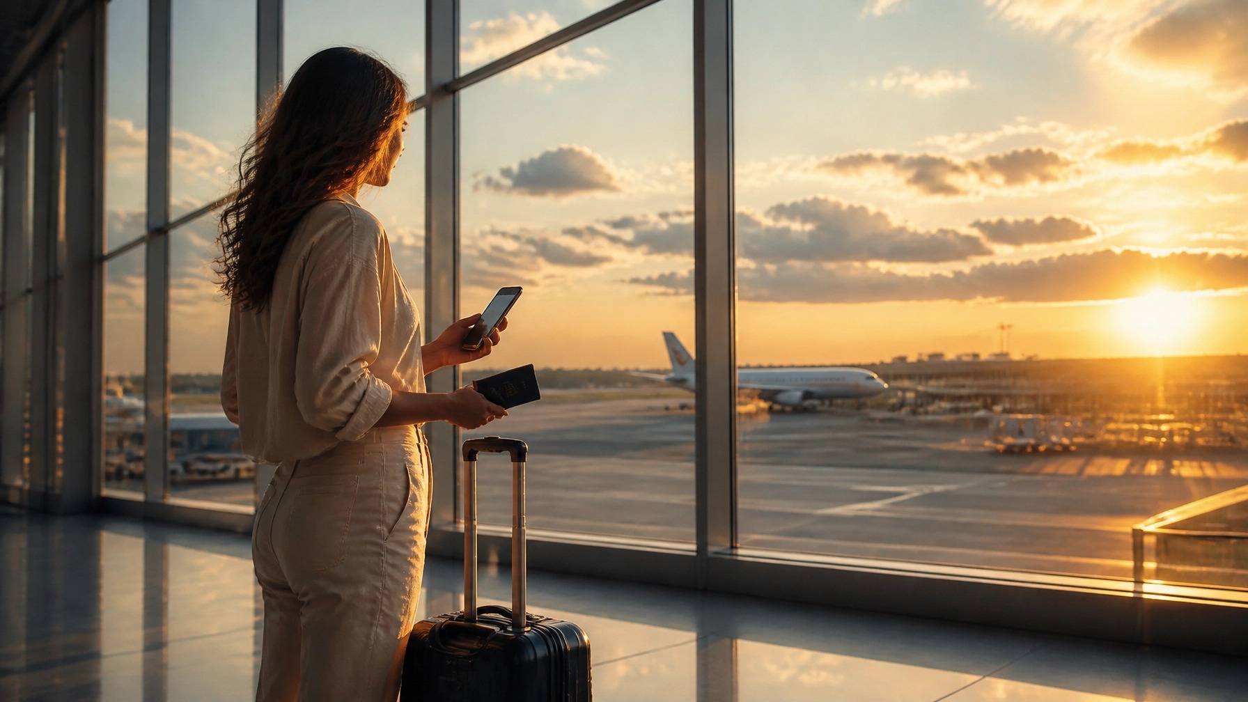 A traveler reviewing insurance documents before an international trip